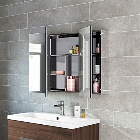 3 door mirrored stainless steel bathroom cabinet|600 wide bathroom mirror cabinet.